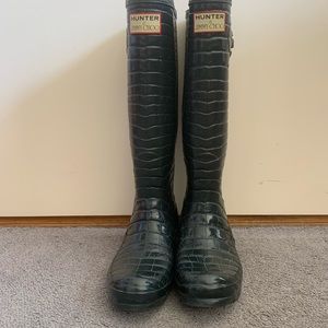 Hunter x Jimmy Choo Limited Edition Croc-Embossed Boots with Fleece Boot…